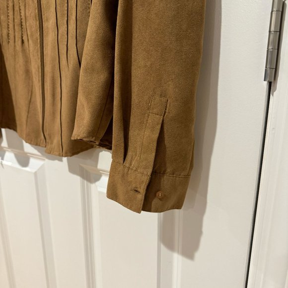 Lemon-Grass Tan Vegan Suede Zip Up Light Weight Jacket - Size Large - Picture 3 of 10